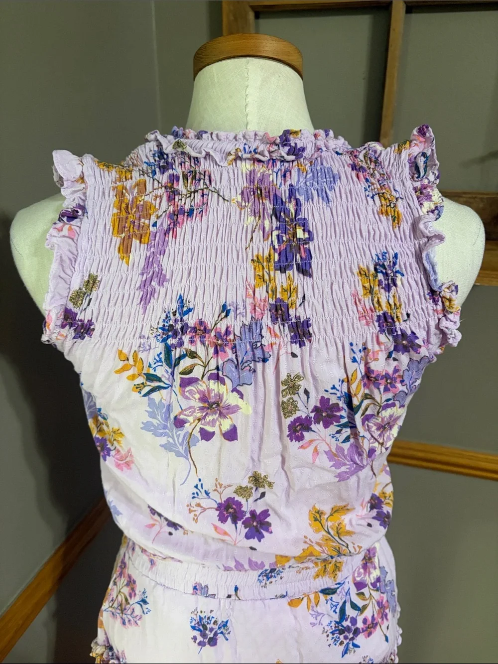 Dear John purple Floral Tiered sleeve less Ruffle Dress size small
