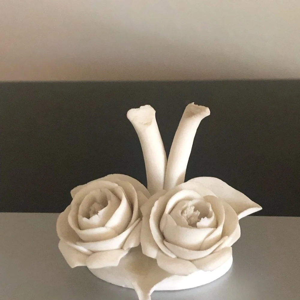 White Cherub Accent Mirror with Floral Motif And Bisque Two White Roses