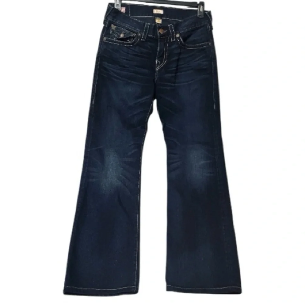 True Religion Billy Bootcut with Flaps Cotton Dark Wash Jeans Sz 30 35”Wx31”