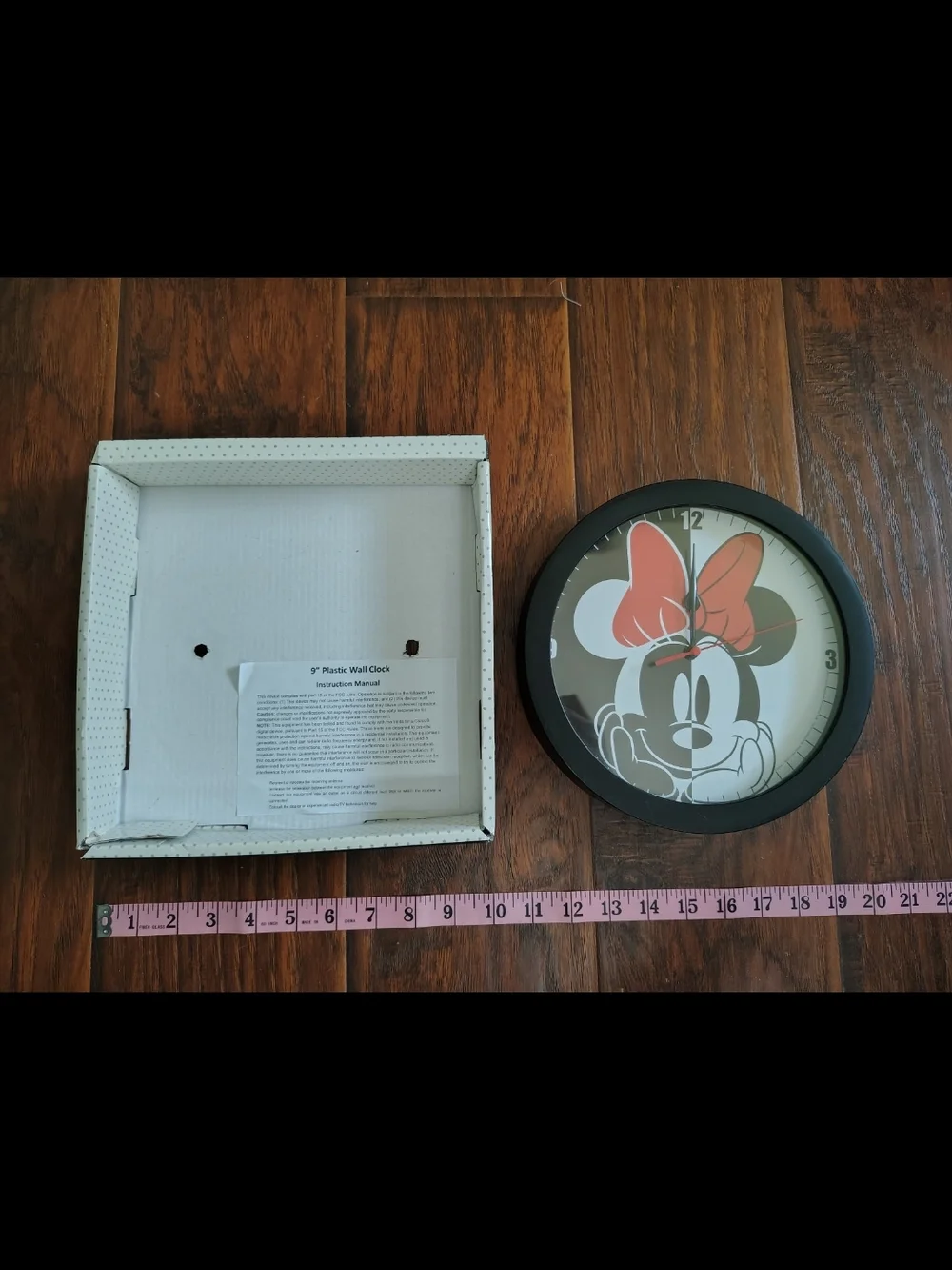 Disney Minnie Mouse Black Wall Clock with Red Bow