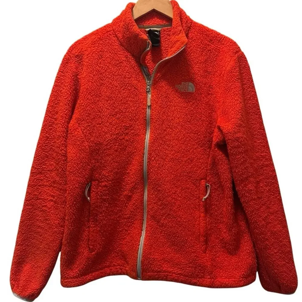The North Face womens Red Sherpa Fleece Full Zip Jacket Outdoor Long Sleeve XL