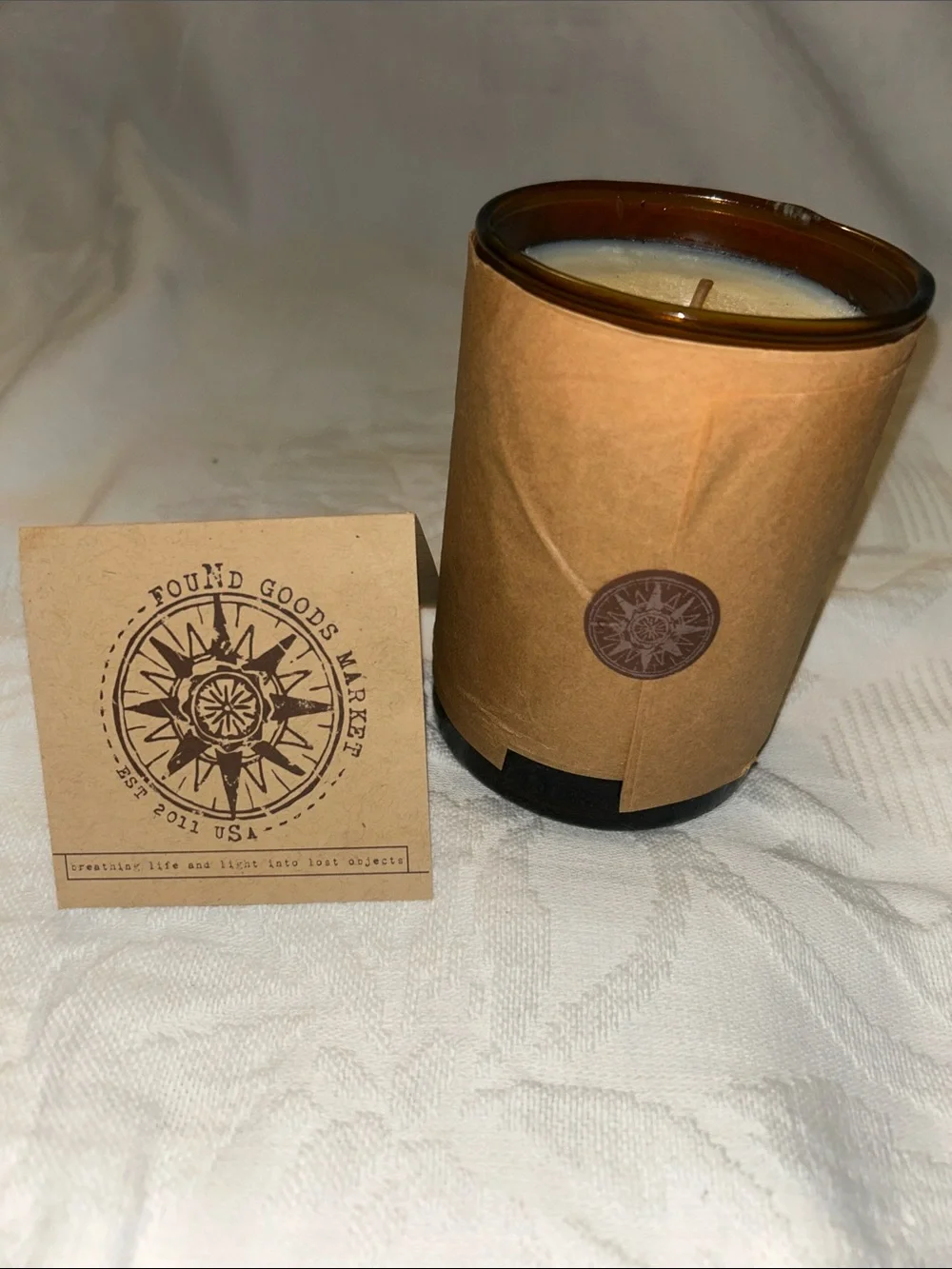 Crate&Barrel Cream Candle in Brown Kraft Sleeve.