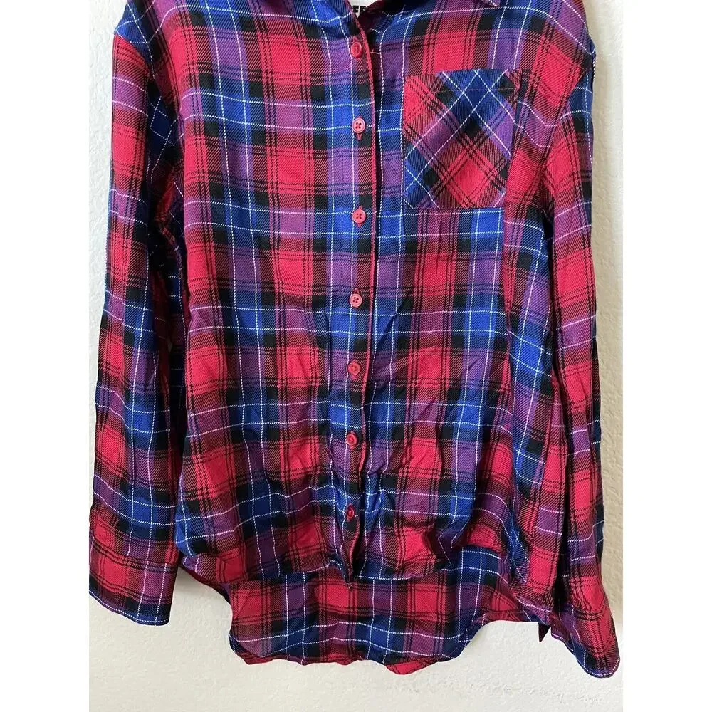 Justice Ladybug Red Perfect Plaid Button Up Collared Long Sleeve Shirt Size 8