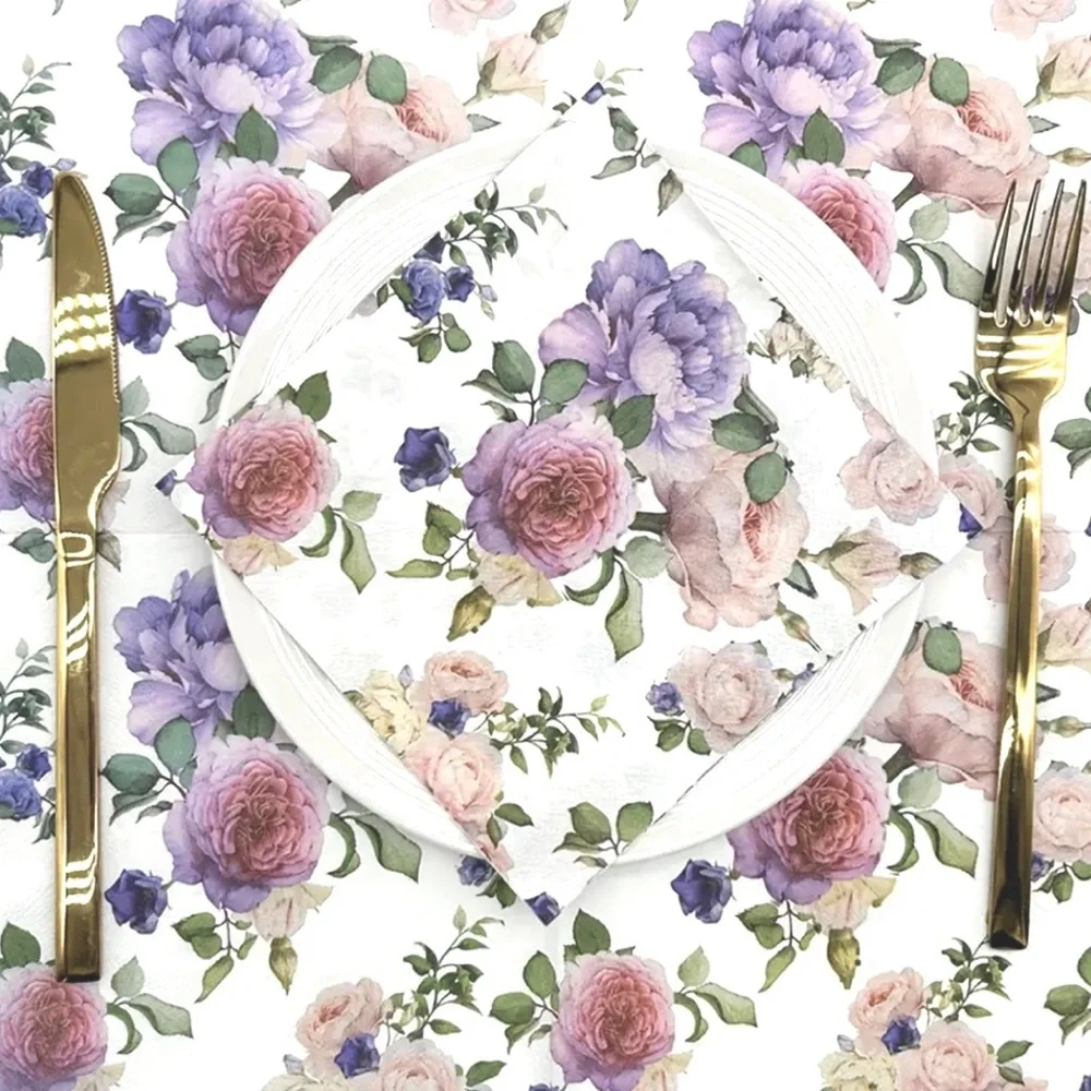 Vibrant Floral Pink & Purple Roses Luncheon Napkins (2042), 20 ct