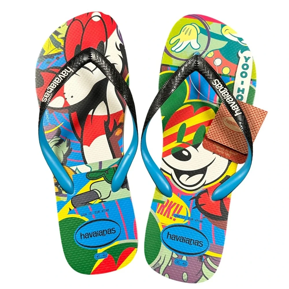 NWT Havaianas Men's Size 13 Disney‎ Pop Art Mickey Mouse Pluto Flip Flop Sandals