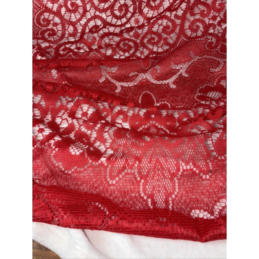 Vintage 70s Red Lace Tablecloth 70