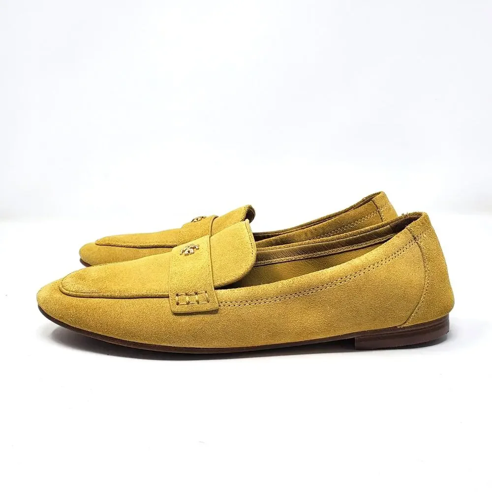 Tory Burch Ballet Loafers Flats Split Suede Leather Yellow Cornbread Size 7.5