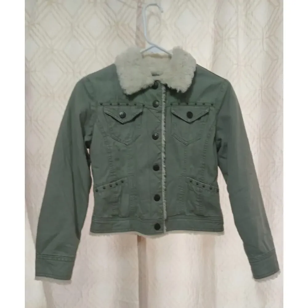 Arizona Jean Company Premium Denim Jacket Kids Youth Green Corduroy Sz M 10-12