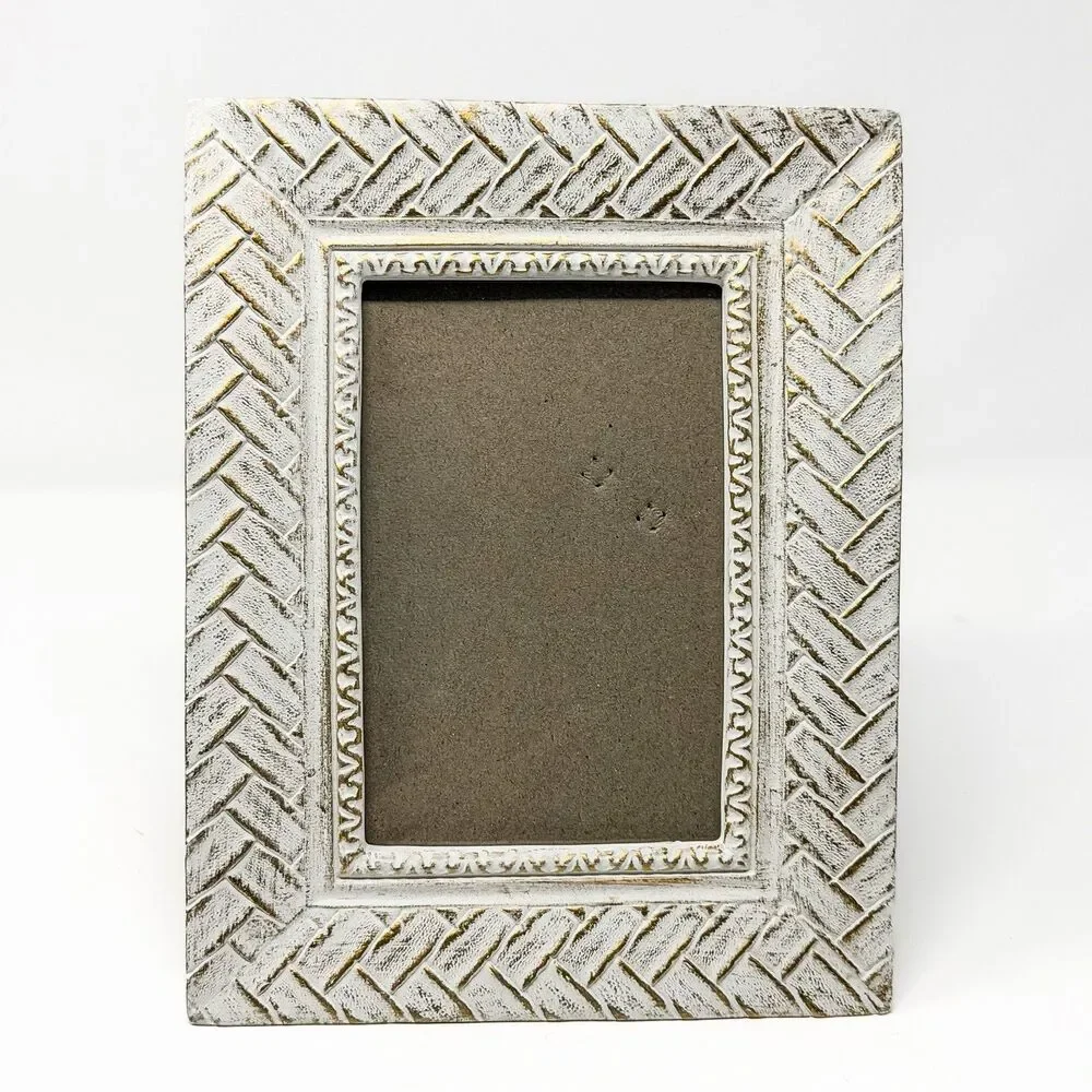 Nicole Miller Home Distressed White Gold 5x7 Picture Frame Textured Beach Farm