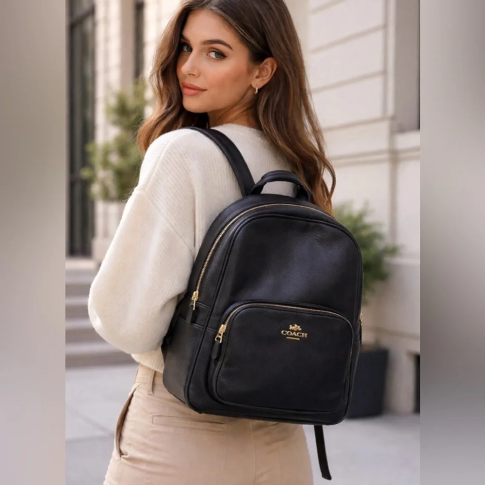 Coach Court Leather Backpack with Gold Hardware Trendy Minimalist Bag