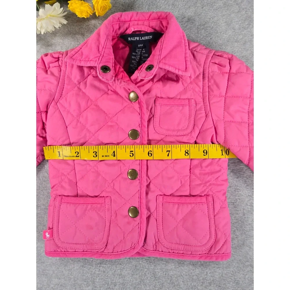 Ralph Lauren Baby Girls Pink Quilted Barn Jacket Coat Corduroy Trim 9m Classic