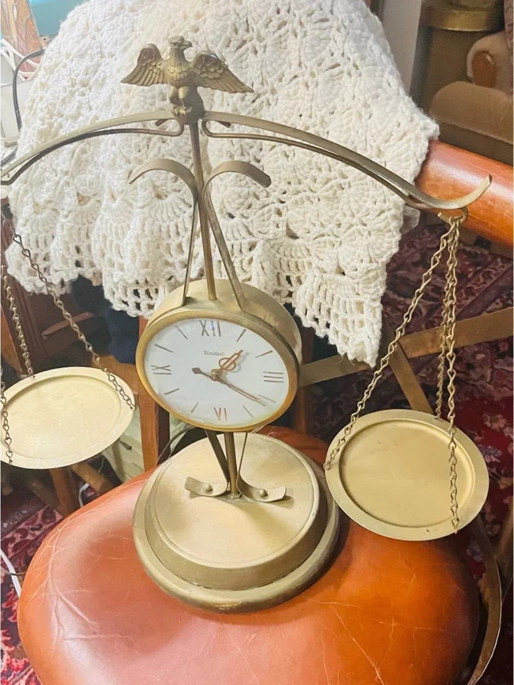 Brass Scale of Justice Wall Clock - Gold Finish