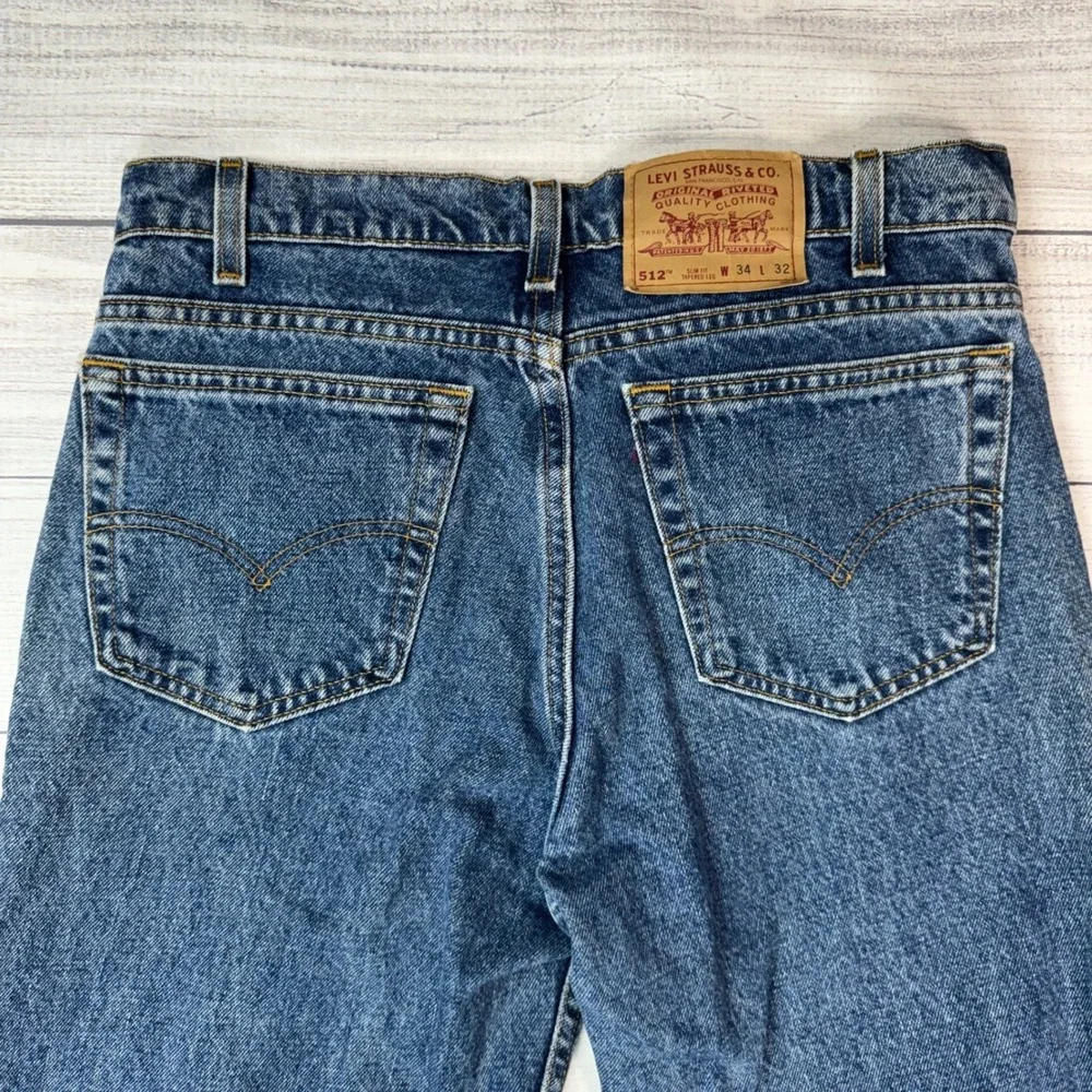 Levis 512 Slim Fit Tapered Leg Jeans Men 34x32 Medium Wash Blue Vintage USA Made