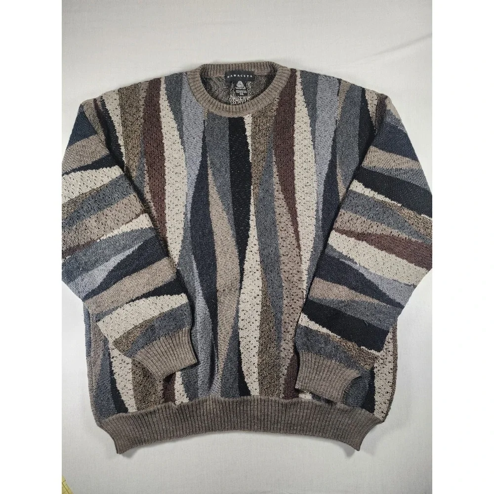 Baracuta Mens XXL Merino Wool Sweater‎ Abstract Grandpacore Crosby Coogi Style