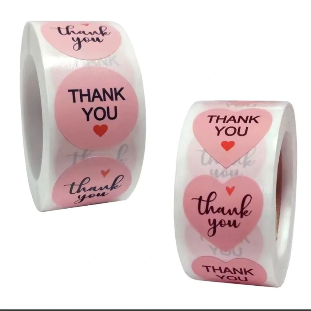 500 pieces pink round shaped thank‎ you stickers