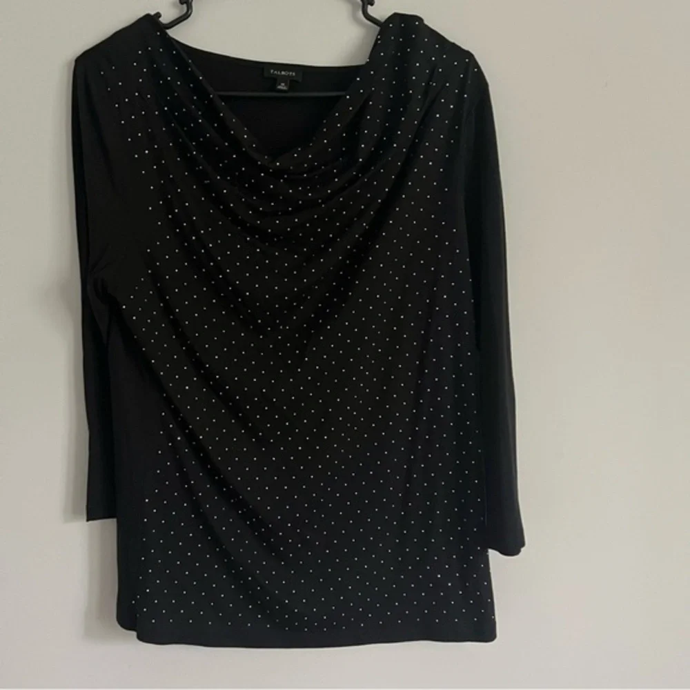 Talbots Black Stud Rhinestone Cowl Neck Lightweight Blouse