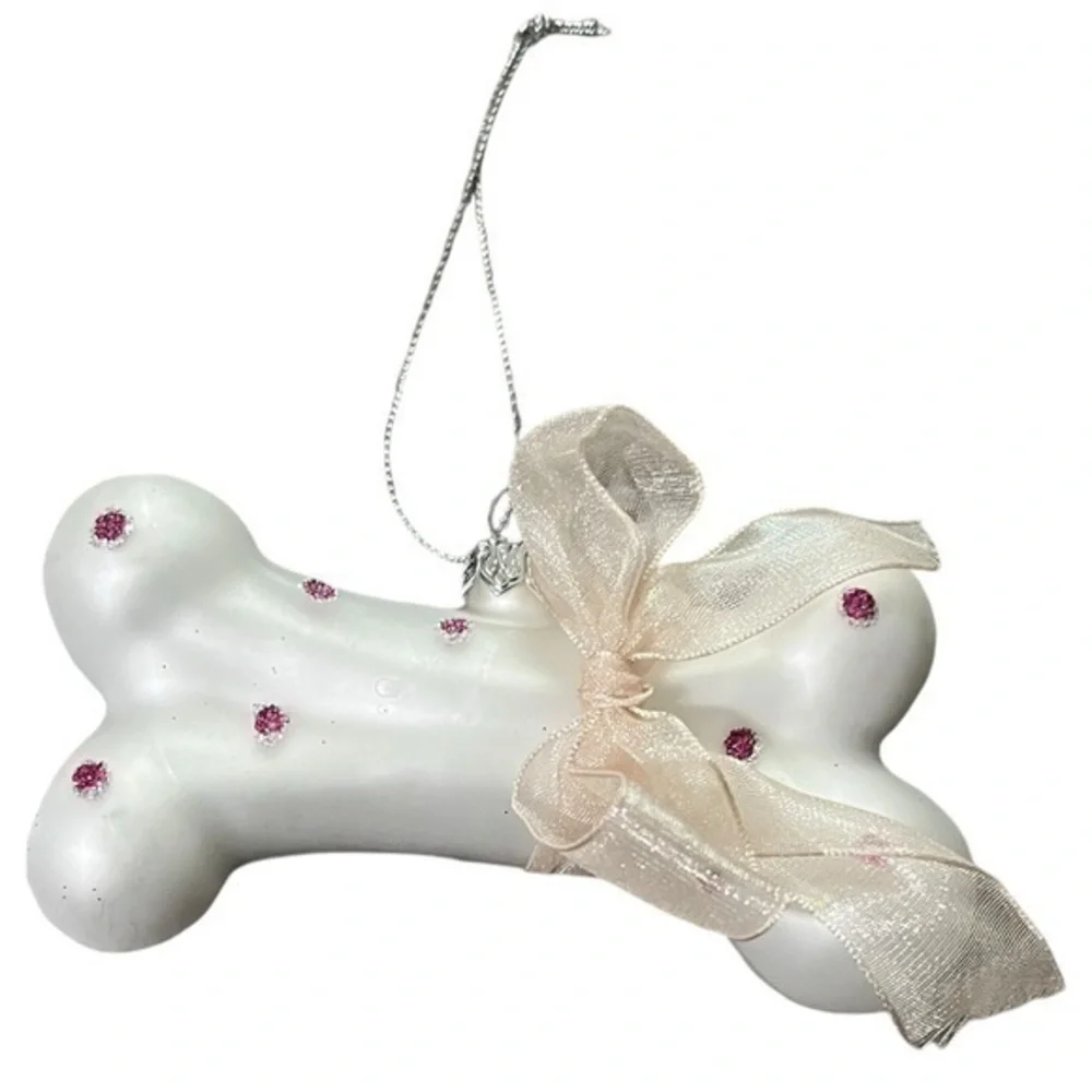 Katherine's Coll. Dog Bone Polkadot Ornament  Fifi Poodle in Paris White/Pink