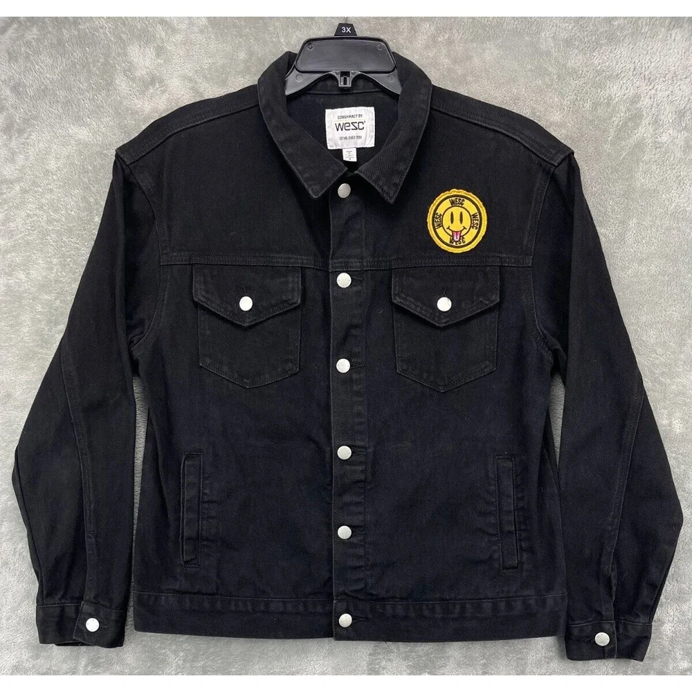 Conspiracy by WeSC Trucker Jacket Mens S Womens M Black Hardcore‎ Happiness