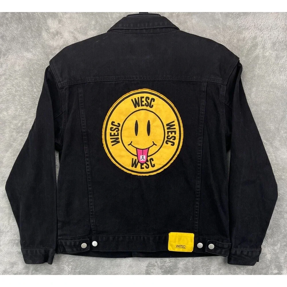 Conspiracy by WeSC Trucker Jacket Mens S Womens M Black Hardcore‎ Happiness