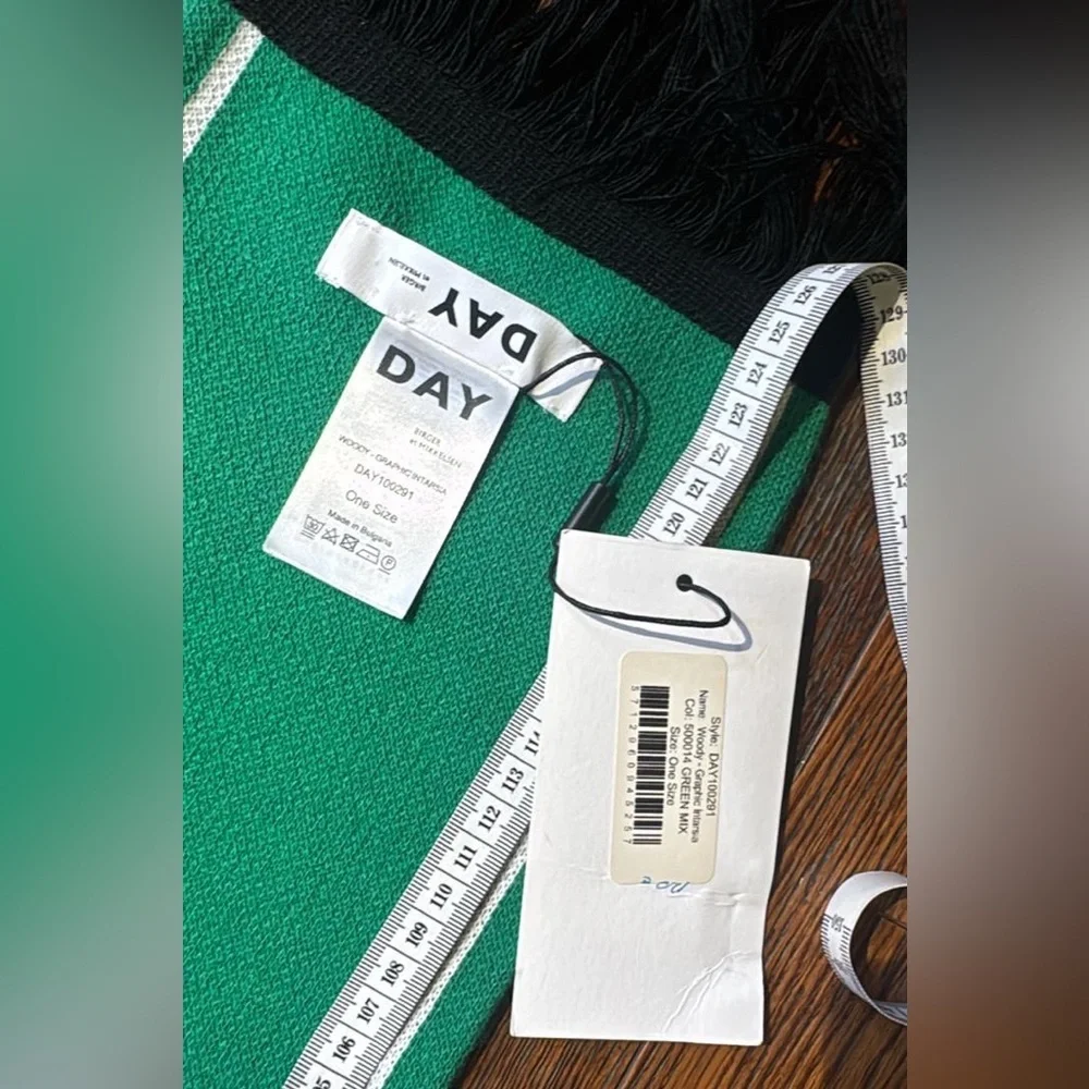 DAY Green Knit Scarf with White Lettering