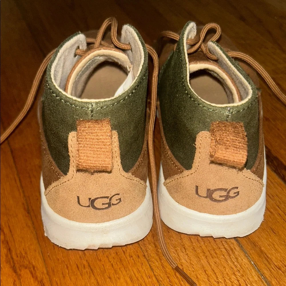 Kids UGG Chukka Boots - Brown & Olive Green Canvas with White Soles