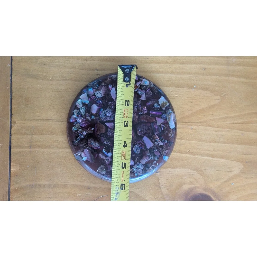 Vintage Foremost Enduro Abalone Shell Resin Coaster Trivet Purple MCM 5 Inch