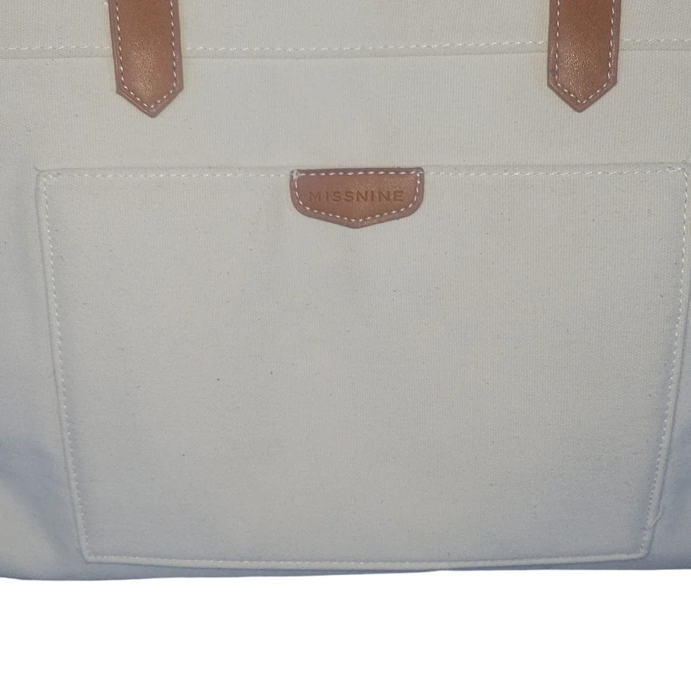 Missnine Laptop Canvas Cream & Tan Work, College Office Tote Bag