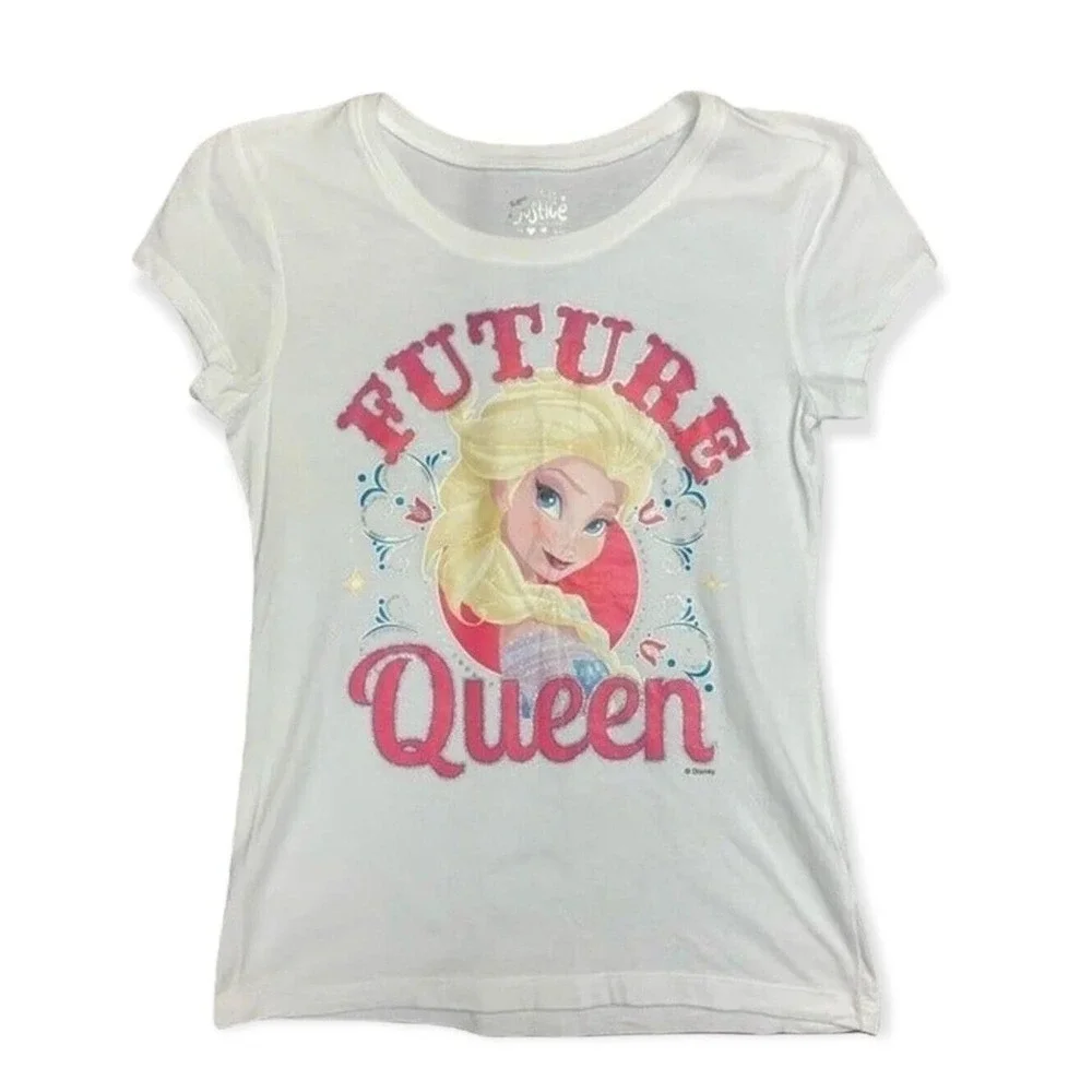 Justice Girls Tee 10 White Disney Frozen Elsa 