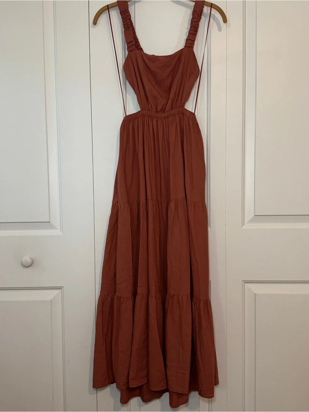 Abercrombie Backless Rust Tiered Maxi Dress