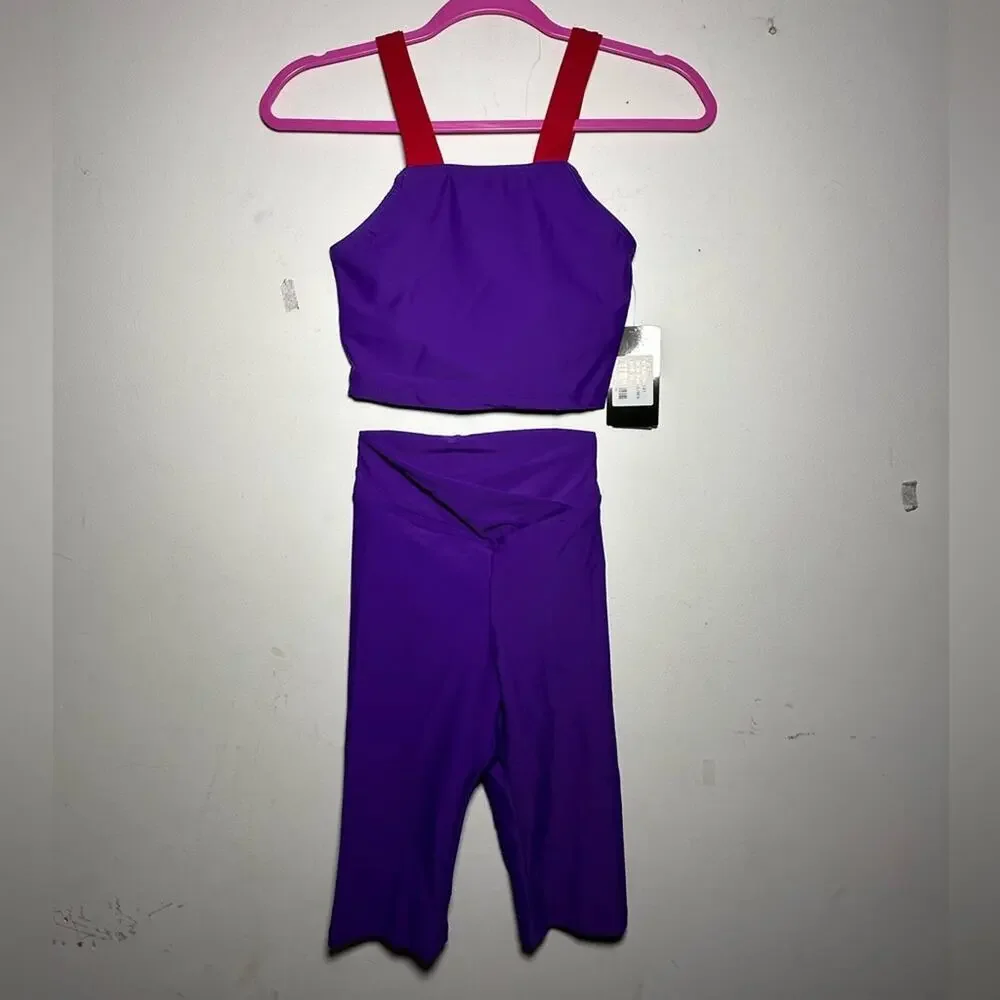 SET Theatricals dance 2 piece Purple Red Dancewear Crop Top Biker Shorts adult