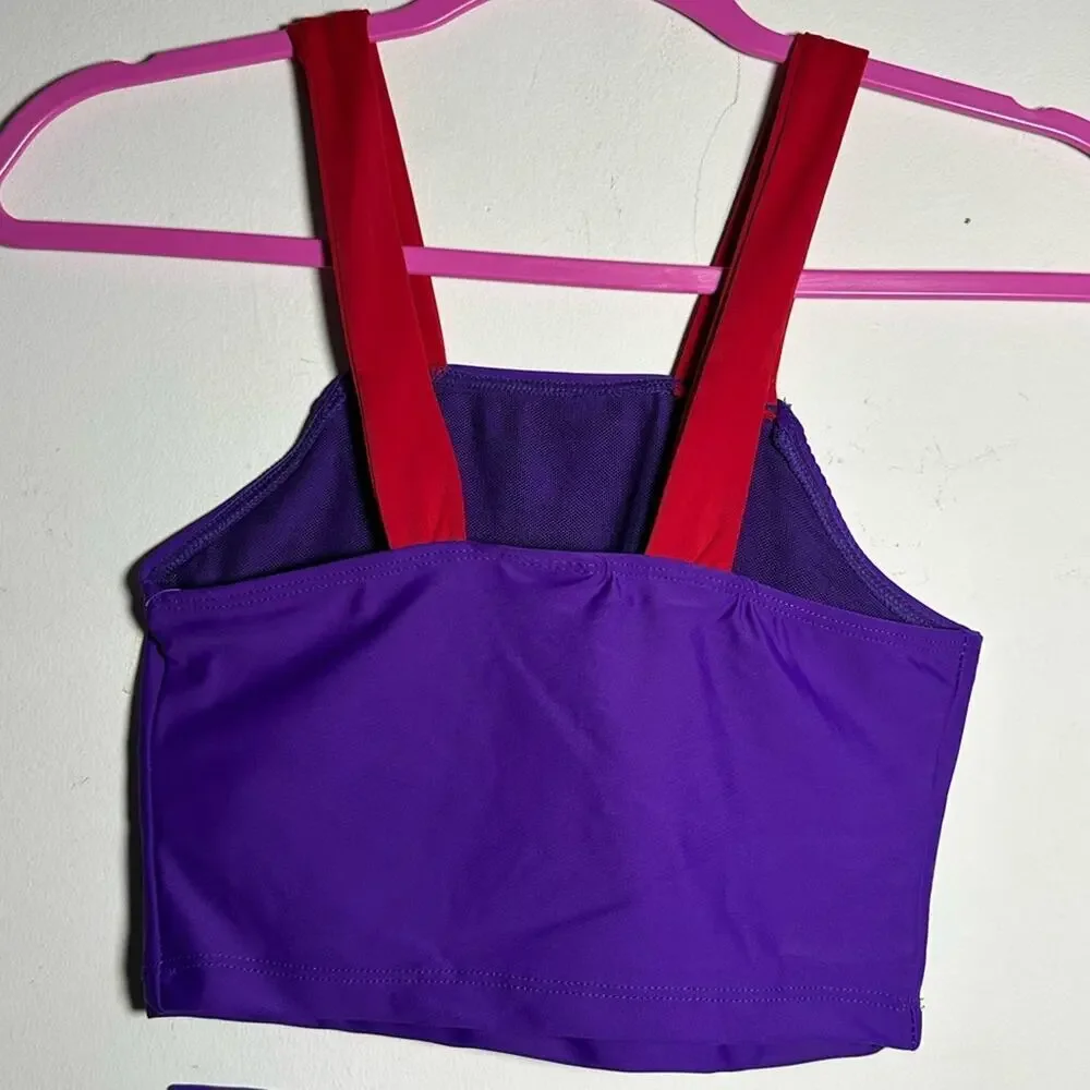 SET Theatricals dance 2 piece Purple Red Dancewear Crop Top Biker Shorts adult