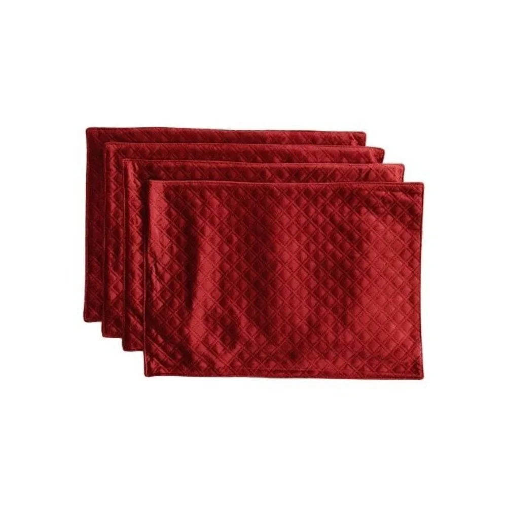 New - Galerie Home Set Of 4 Quilted Velvet Placemats - Red Brick