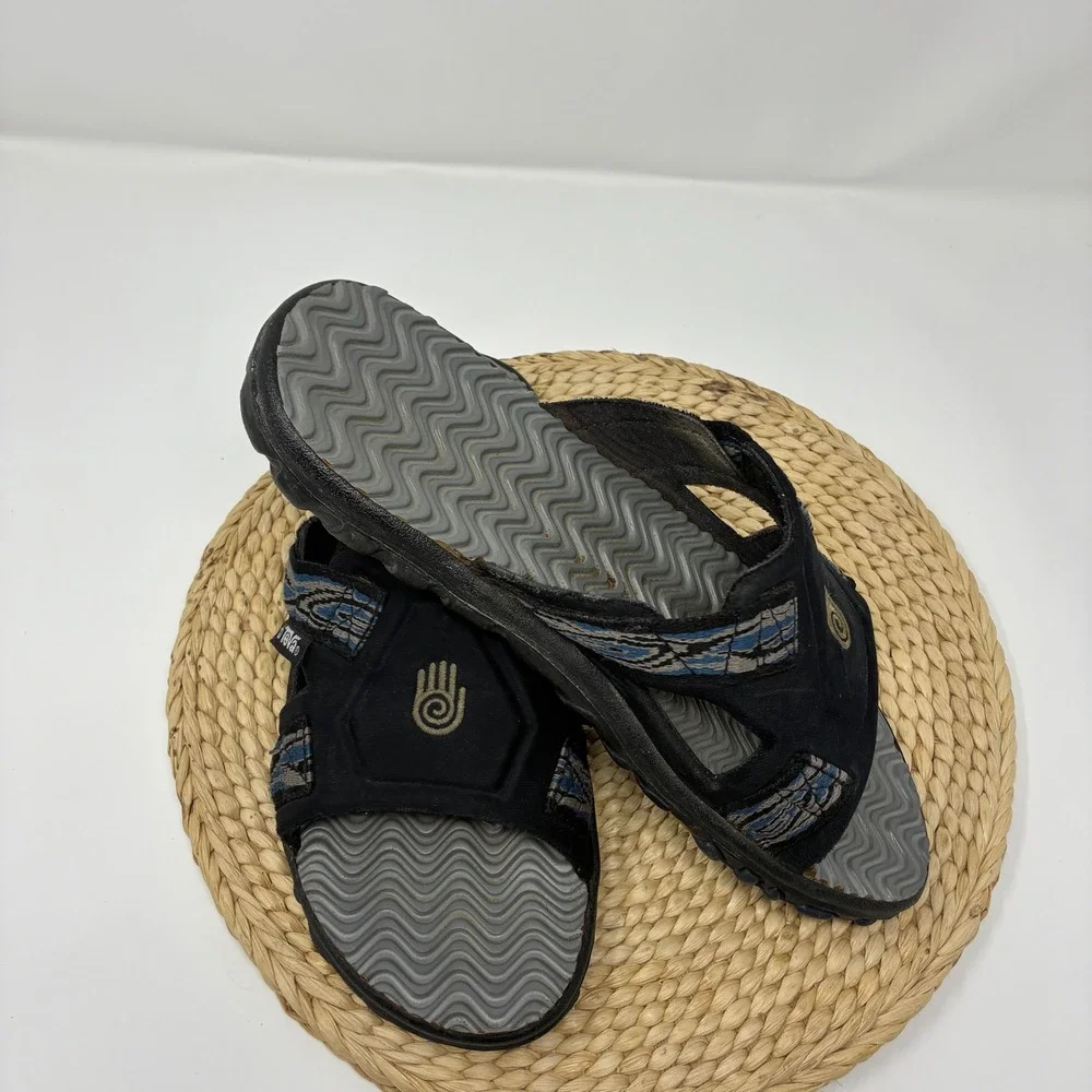 Vintage Teva Spiral Hand Logo Slides Men's 10 Black Blue Y2K Sandals