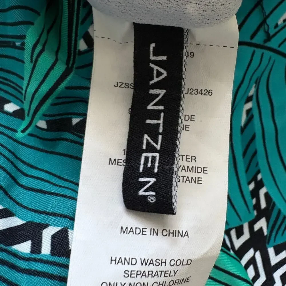 Jantzen Tropical Leaf Halter One Piece Swimsuit Ladder Plunge Size 12