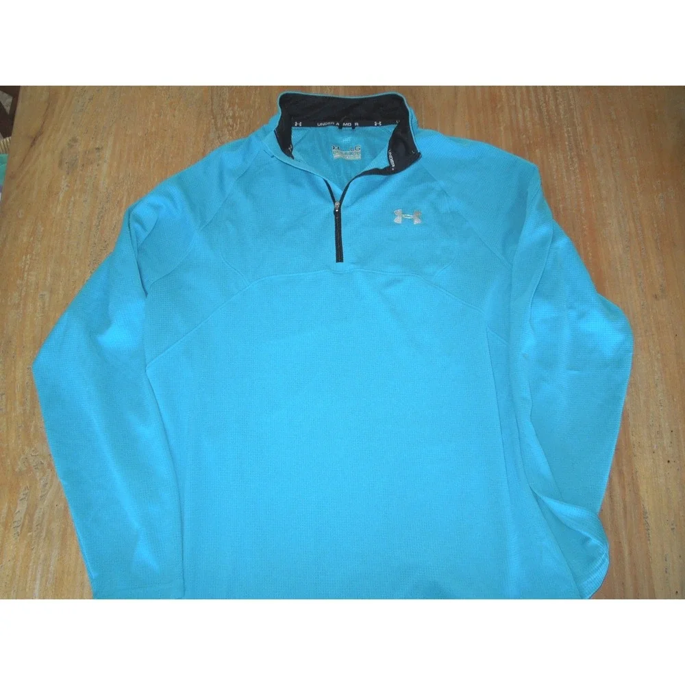 Under Armour Allseasongear Mens LG Turquoise Blue Quarter‎ Zip Pullover Sweater