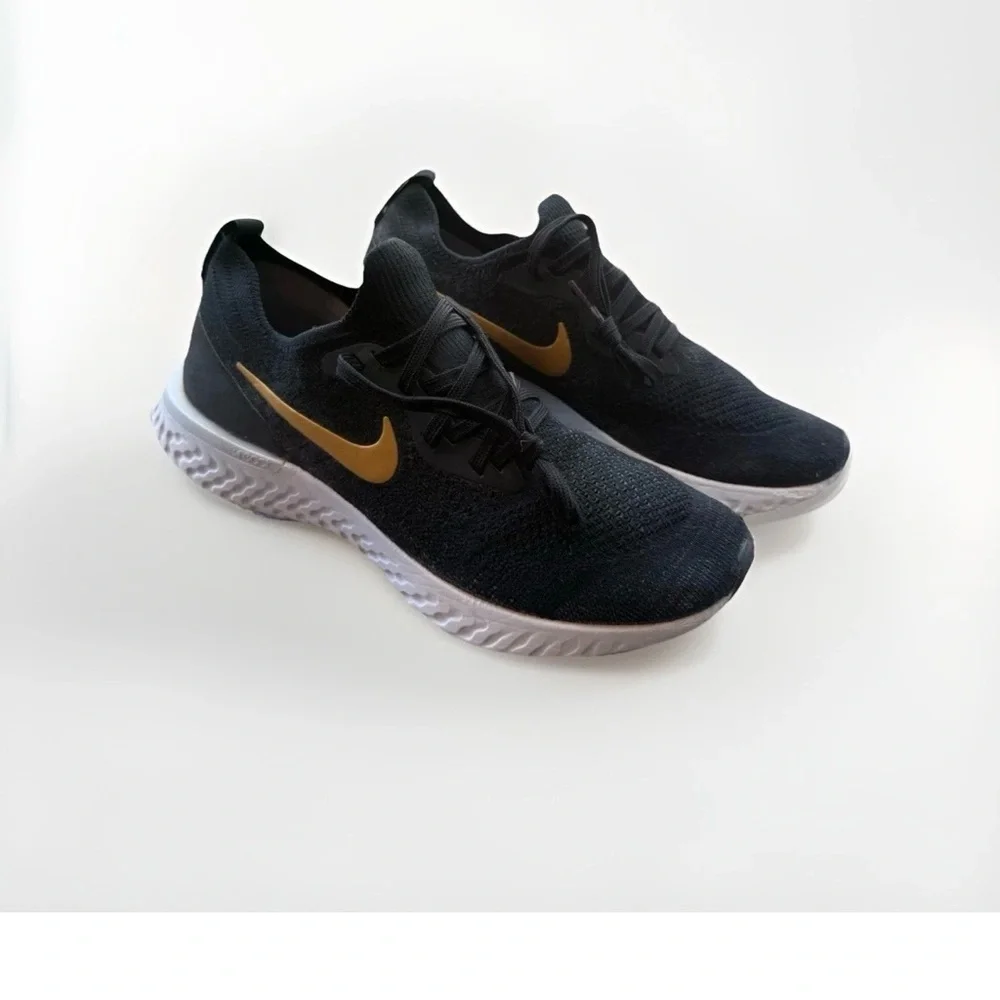 Nike Epic React Women’s Size 8.5 Running Shoes Black Gold Mesh Sneakers VGUC