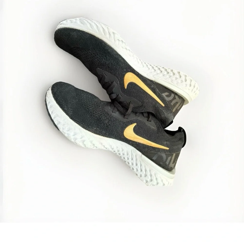 Nike Epic React Women’s Size 8.5 Running Shoes Black Gold Mesh Sneakers VGUC