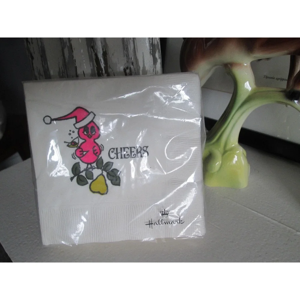 VTG Hallmark Holiday CHEERS Partridge in a Pear Tree Cocktail Party Napkins Bird