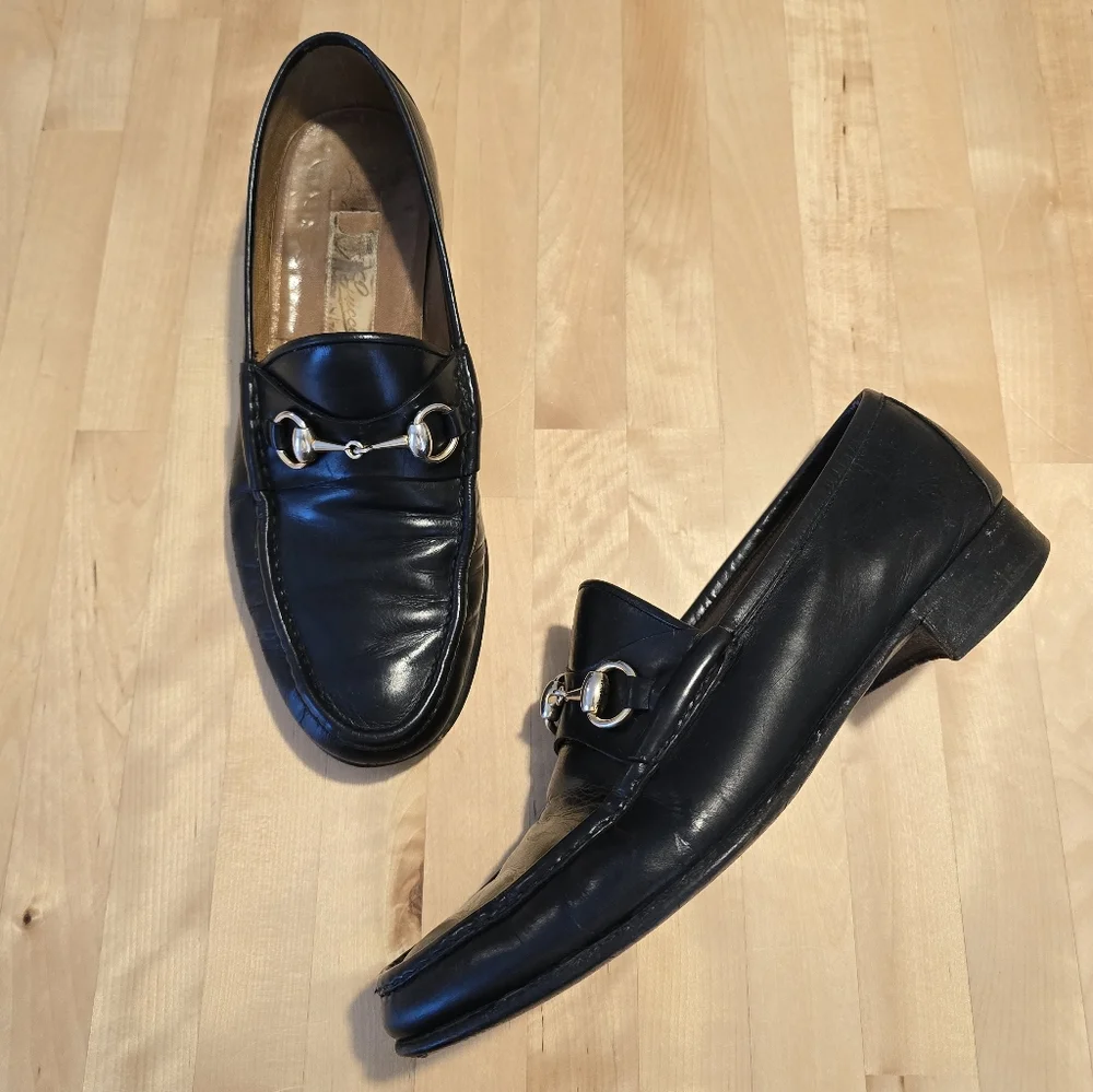 Gucci Horsebit Leather Loafers Black Authentic Size 42M/US 9