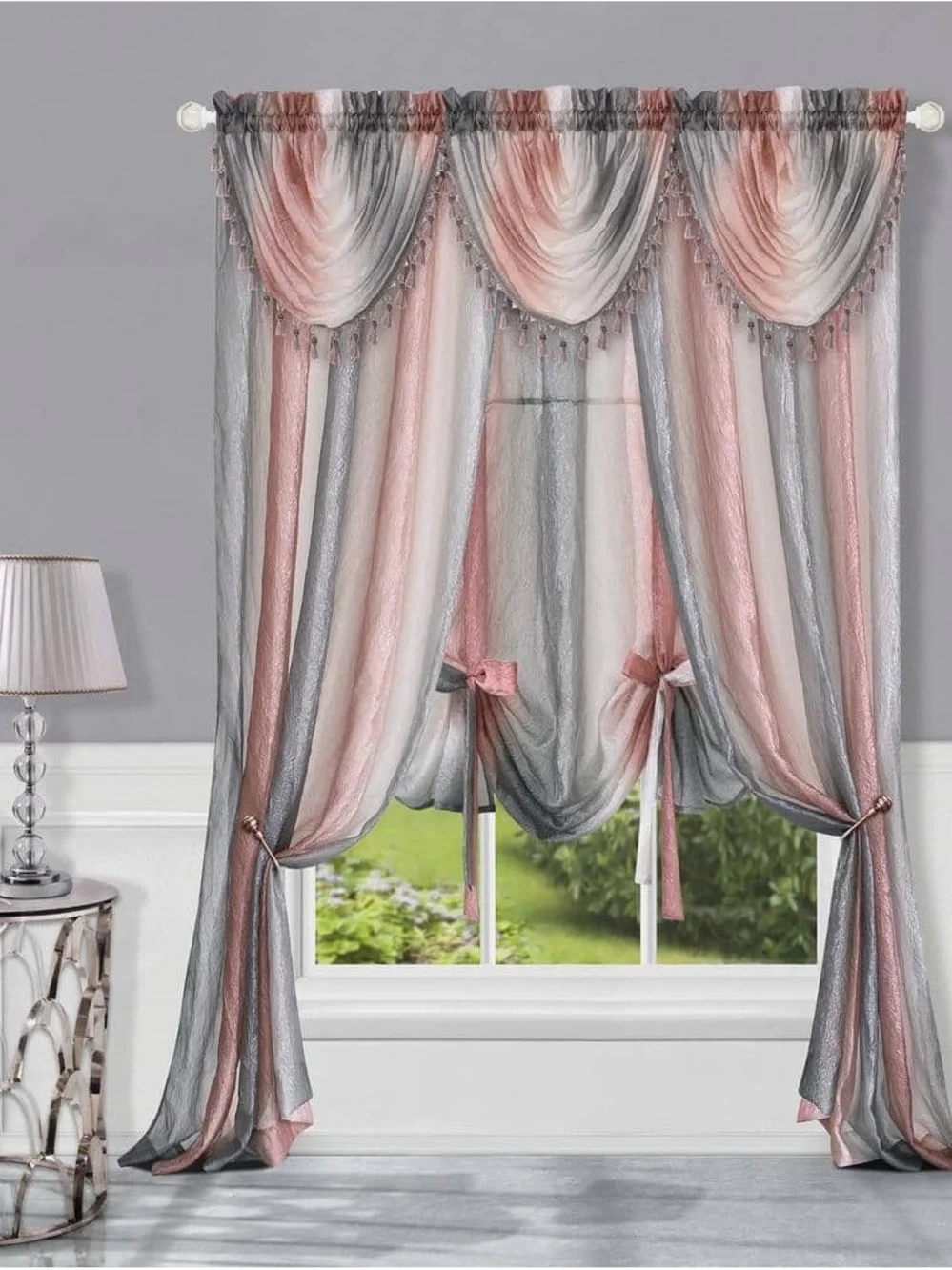 🩶🎀 Ombre 42 in. L Polyester Window Curtain Waterfall Valance in Blush Ombré 🎀🩶