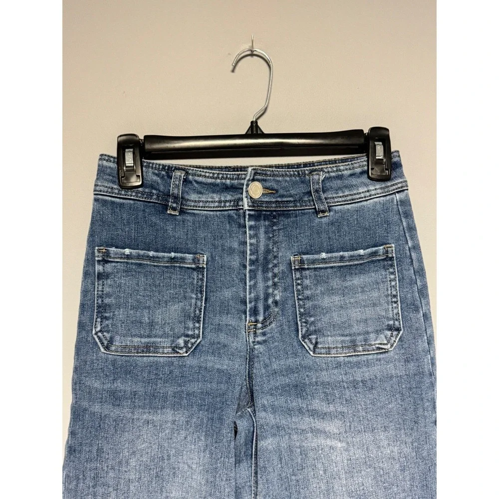 OAT New York Women Blue Wide Leg Patch Pocket Jeans Size 0/25 Boho Indie Coastal