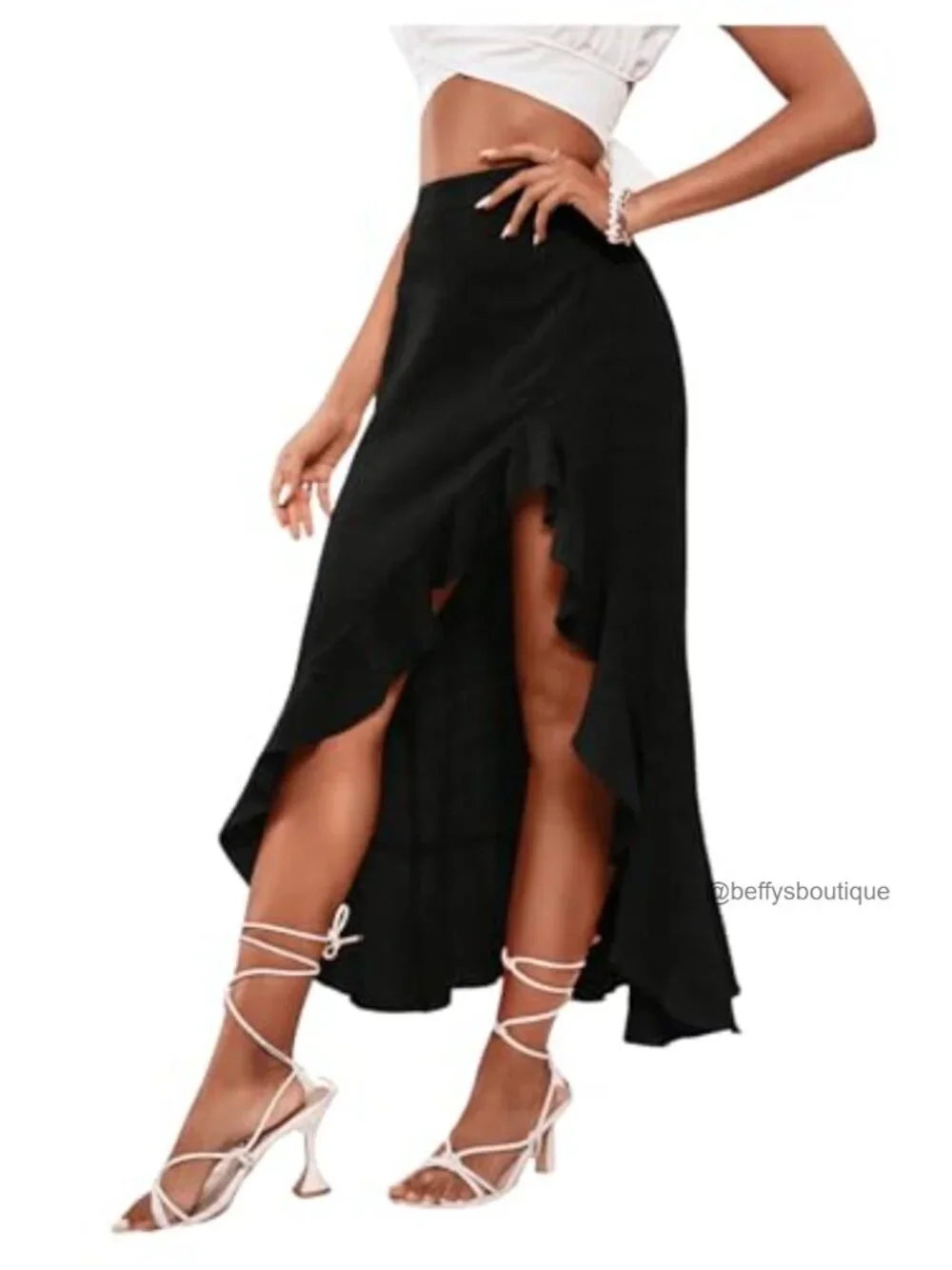 Boho Floral High Waisted Ruffle Maxi Skirt Split Thigh Swing Summer