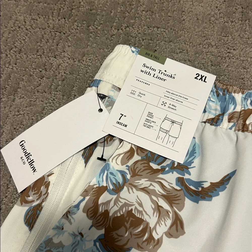 Goodfellow & Co Blue and Brown‎ Floral Swim Trunks