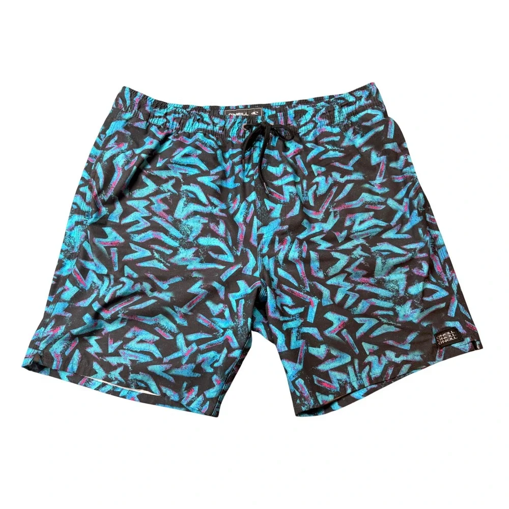 O'Neill Mens‎ Swim Trunks Large Blue Pink Geometric Abstract Board Shorts