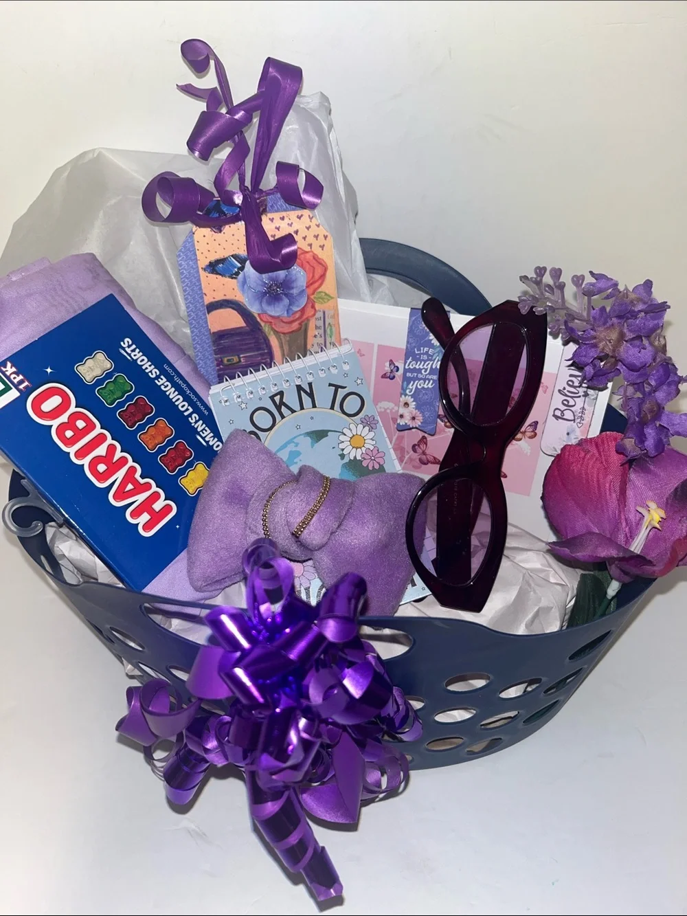 Nwt Purple Gift Basket w/loungewear Sunglasses & Accessories - Home Decor Gifts
