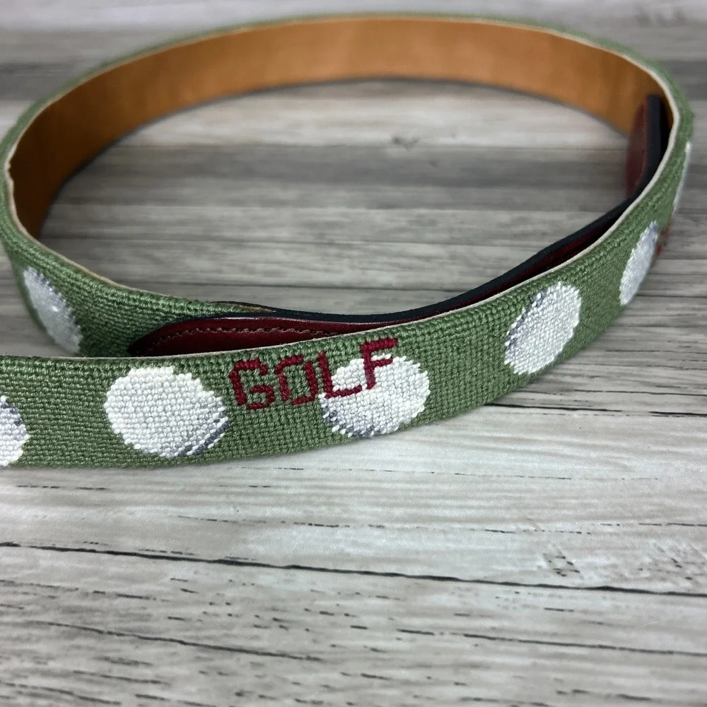 Needlepoint‎ Golf Belt Size 39 Vintage Golf Balls Grandpa Green