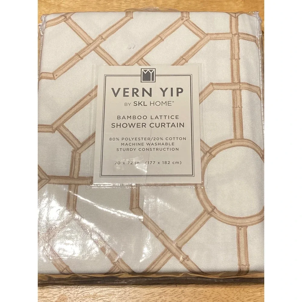 Vern Yip SKL Home Bamboo Lattice Shower Curtain Tan White 70x72 New