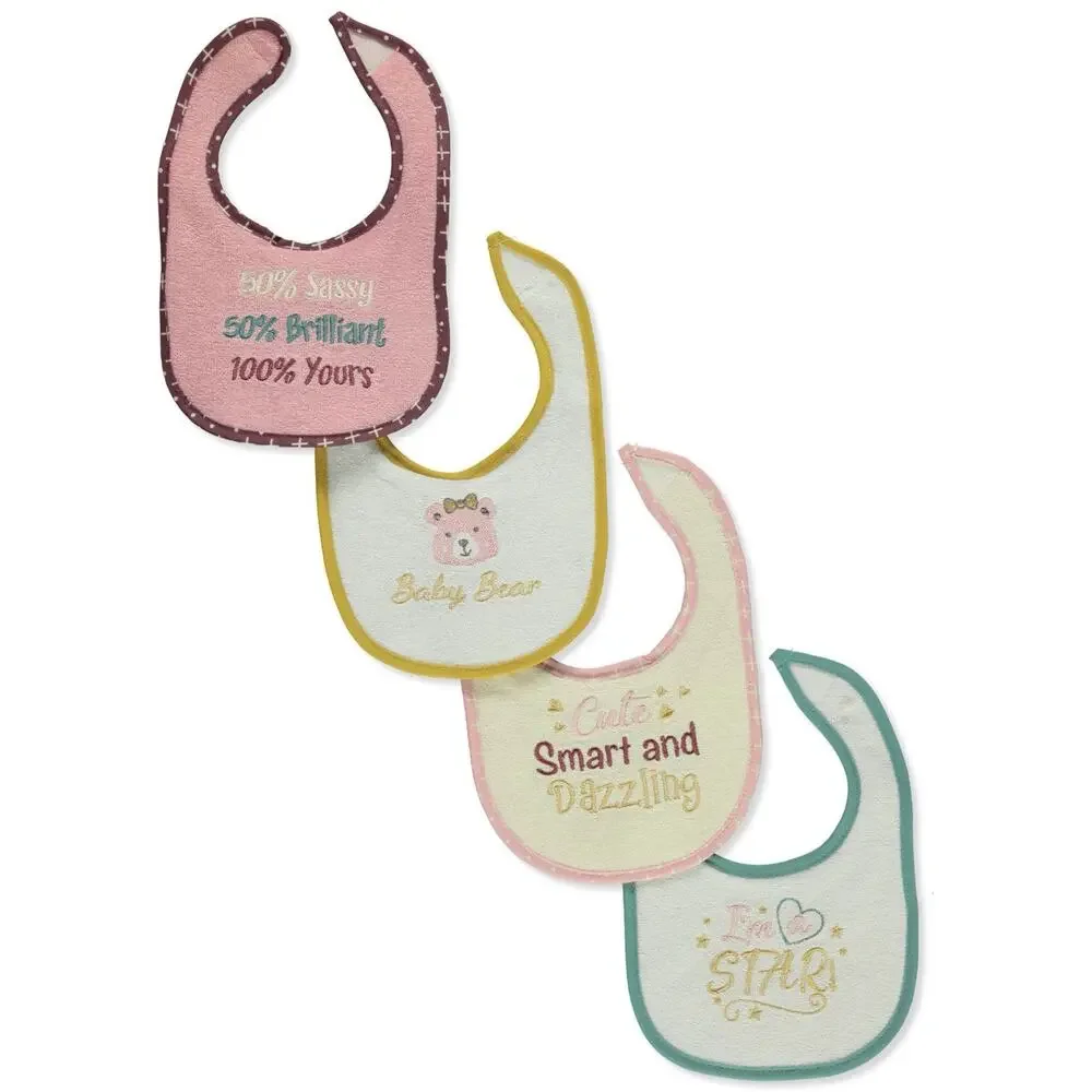 Petite L'Amour‎ Baby Girls' 4-Pack Baby Bibs One Size Pink Cute Sassy Star Bear