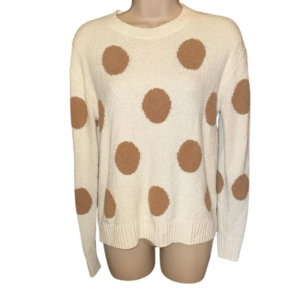 J. Crew Cream and Brown Polka Dot long Sleeve super Soft 3D Dots Sweater
