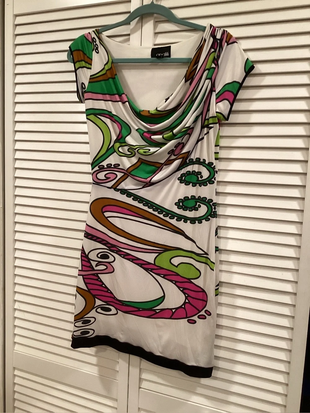 Analili White Mini Dress with Pink, Green & Brown Swirl Print